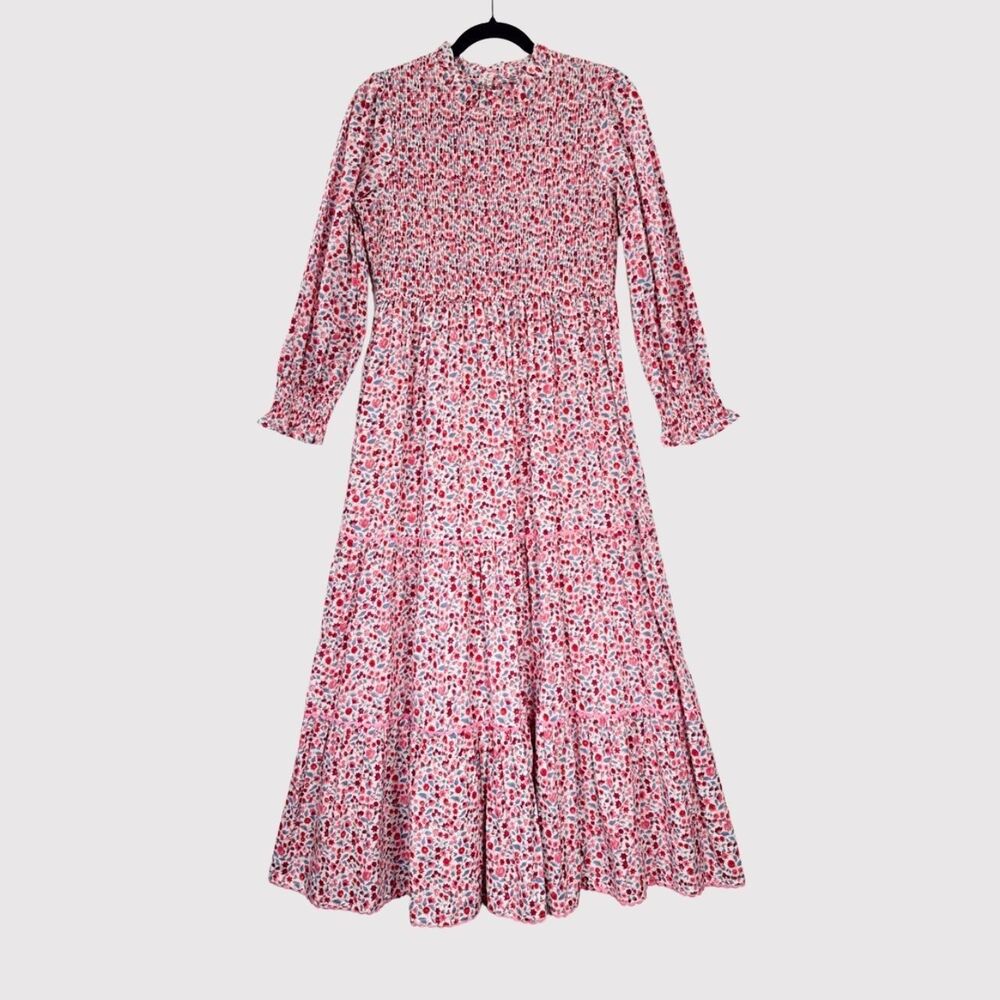 NWT Pink City Prints Maxi Dress Pink Scarlet Forest Isabel Smocked Tiered Small - Picture 2 of 13